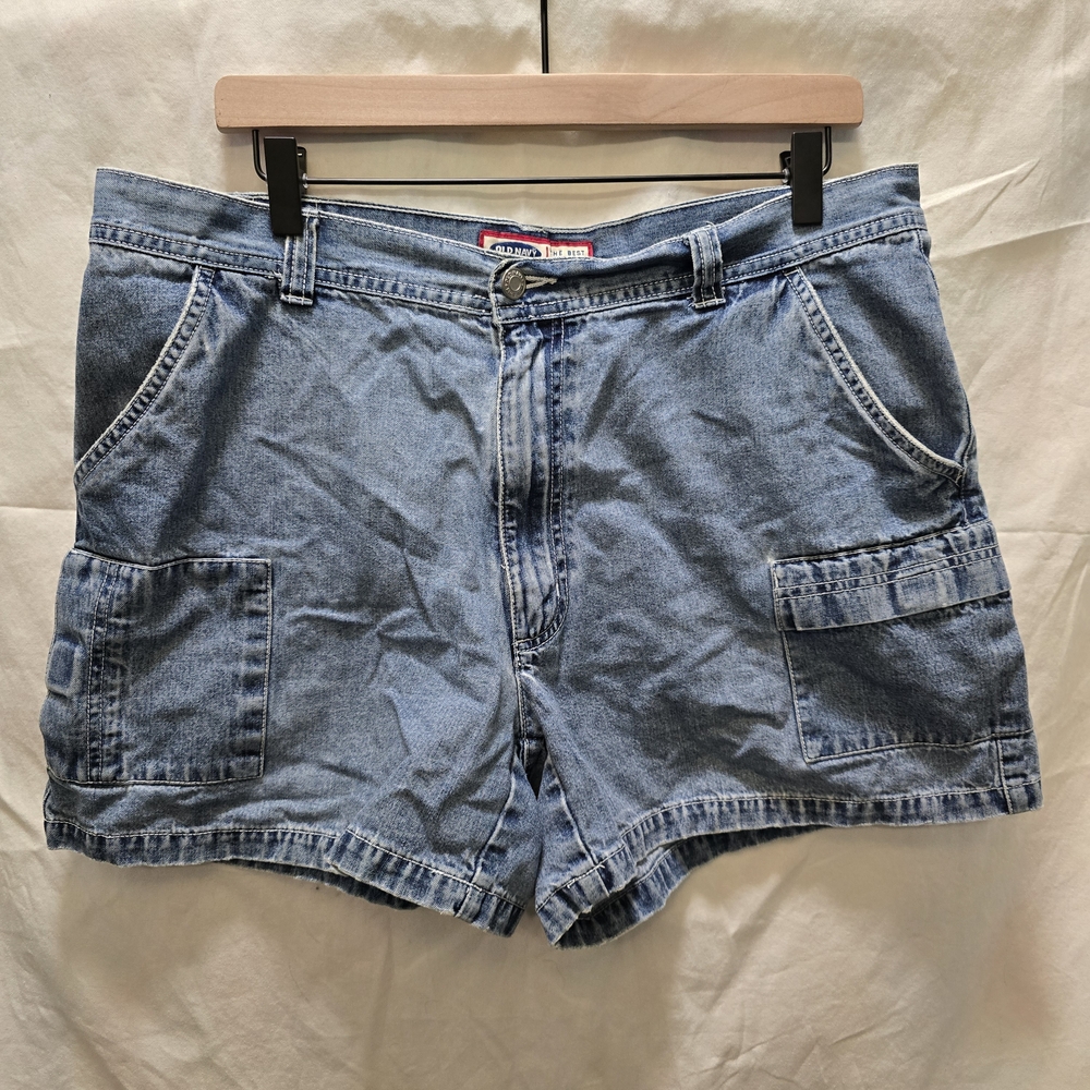 Y2K Old Navy Light Blue Cargo Jean Shorts Flap Pockets High Rise Non Stretch 16